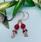 Siam Ruby Red Earrings, Matte Ruby Red Etched in Gold Bead Earrings, Siam Ruby with Small Copper Hoop Earrings, Ruby and Green Bead Earrings product 1